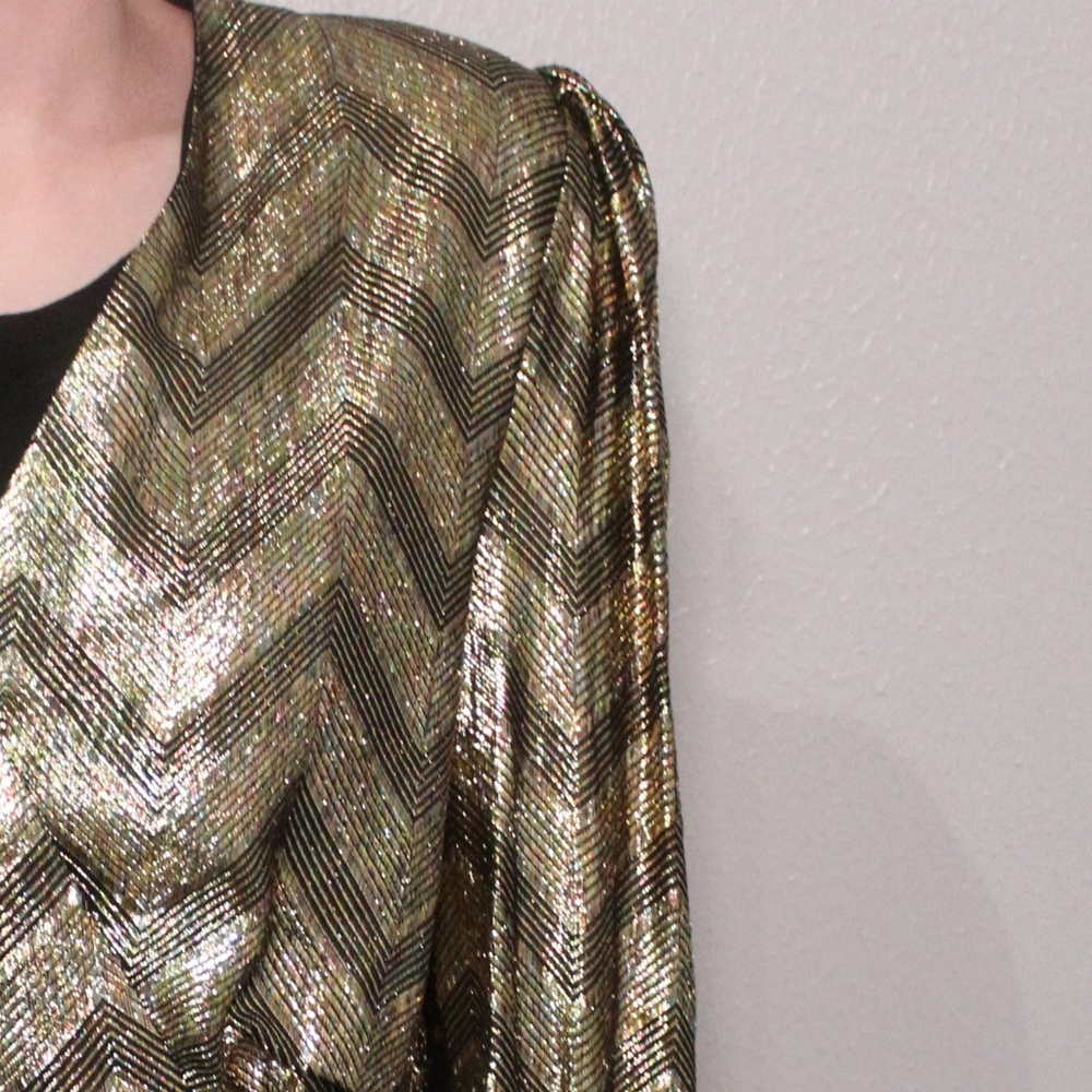 Vintage 1970s Metallic Gold & Black  Blouse